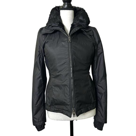 Prada Sport 2 in 1 Jet Black Goat Fur Lined Jacket/Vest Womens 42 US 6 Authentic
